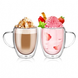 GD0522C Double Wall Insulation Glass Coffee Mug with Silicone 550ml